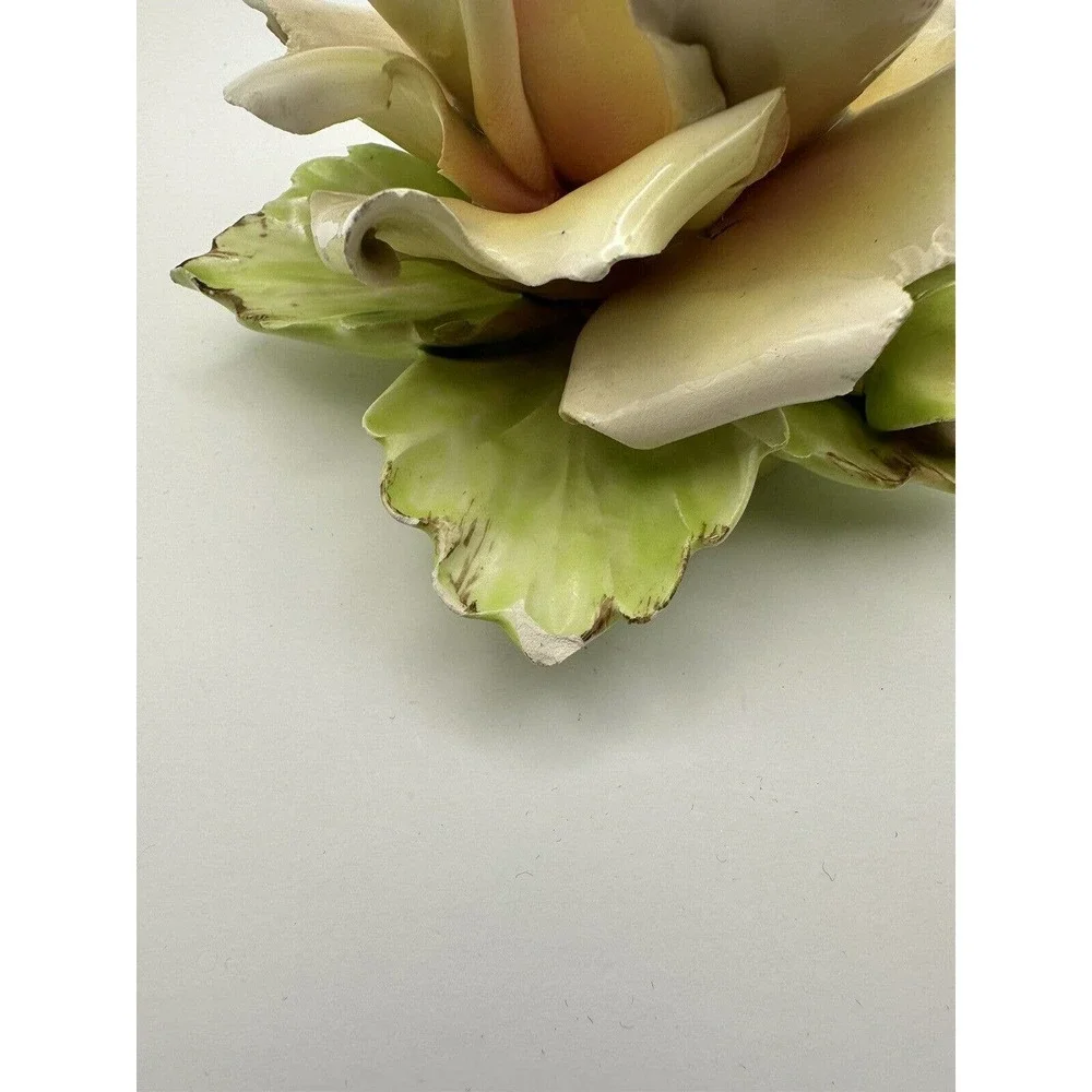 VTG‎ Capodimonte PINK ROSE CANDLE HOLDER Figurine Handle Candlestick Italy Made